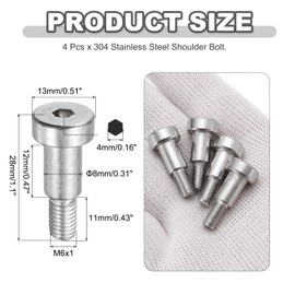 sourcing map 4 Pcs 304 Stainless Steel Shoulder Bolt 8mm Shoulder Dia 12mm Shoulder Length M6x1 Thread Hex Socket Shoulder Bolts for Hydraulic Injection Molding Machinery Industries