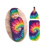 Tie Dye Colorful Rainbow Newborn Swaddle Blankets Beanie Hat Sets
