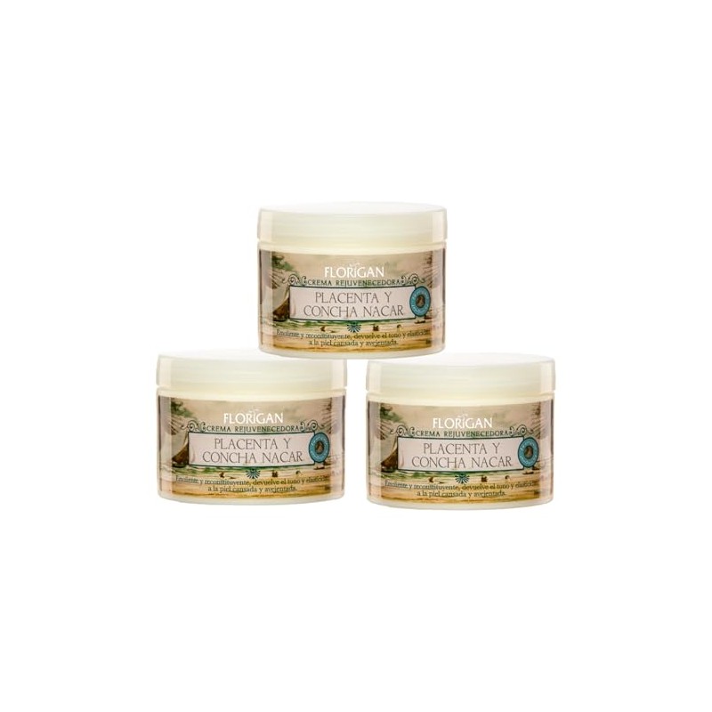 Crema Rejuvenecedora PLACENTA y CONCHA NÁCAR 350grs. FLORIGAN (3 piezas)