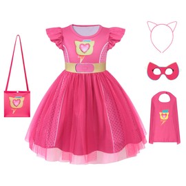 ACoiay Toddler Little Girls Casual Dresses Short Sleeve Crew Neck Tutu Dress 3-12 Years Theme Party Outfits Birthday Costume with Dress Up Capes Mask Headband and Little Purse for Kids 3-12 Years