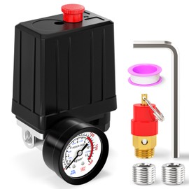 BOGERDACK 4 Way Air Compressor Pressure Switch Control Valve Kit 90-120 PSI, 1/4" NPT Port, 110V-240V, With 0-180 Pressure gauge