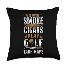 Golf Cigar Vintage I Just Want To Smoke Cigars Play Golf And Throw Pillow