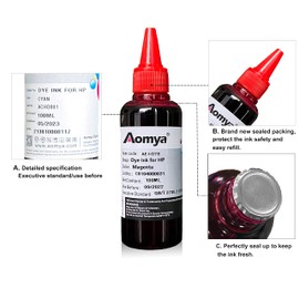 Aomya Compatible Ink Refill Kit for HP 61 60 62 63 950 951 564 920 901 Inkjet Printer Cartridges Refillable Cartridge CIS CISS System (5x100ml 2 Black, 1 Cyan, 1 Magenta, 1 Yellow)