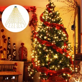 GARITE Christmas Tree Lights, 6.6FT x 16Line 400LEDs Xmas Tree Lights, Waterproof Christmas Tree Net Lights Plug in, 8 Modes Warm White Christmas Tree Lights Indoor and Outdoor