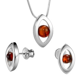 Copal Women's Amber Jewellery Set 925 Sterling Silver | Adjustable Diamond Necklace and Earrings | Sustainable Gift Packaging, Amber, Amber, amber jewellery set