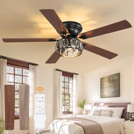 Fanbulous 56 Inch Chandelier Ceiling Fans with Lights and Remote, Flush Mount Crystal Ceiling Fan with 6-Speeds, Quiet Reversible DC Motor, Farmhouse Ceiling Fan for Bedroom, Living Room, Dining Room
