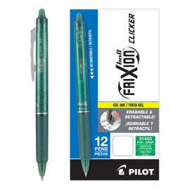 PILOT FriXion Clicker Erasable, Refillable & Retractable Gel Ink Pens, Fine Point, Green Ink, 12-Pack (31453)