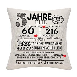 Bommex 5 Years Marriage Gift 5th Wedding Anniversary Pillow Cover Keepsake Decoration Gift for Couples Parents Women Men Mom Dad Husband Wife Grandma Grandpa Aunt Uncle Friends (5th Anniversary)