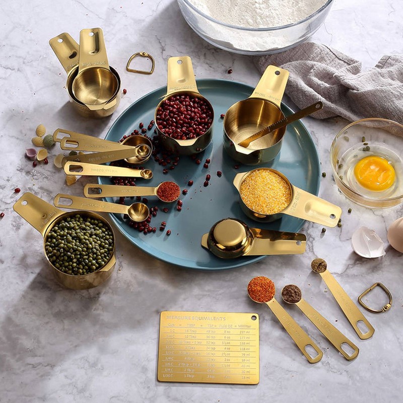 18PCS Measuring Cup Stainless Steel Gold Coffee Spoon Cup Set