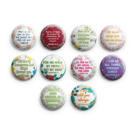 NewEights Christian Scriptures Faith Gift Button Pins (1-Set X 10 Buttons) - Large 2.25" VBS Sunday School Easter Baptism Thanksgiving Christmas Rewards Encouragement Gift Token for Boys, Girl