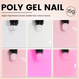 YOKEFELLOW Poly Gel Nail Kit - 6 Colors Clear Pink Nude Poly Gel Extension Nail Kit for Beginner with Everything for Nail Salon