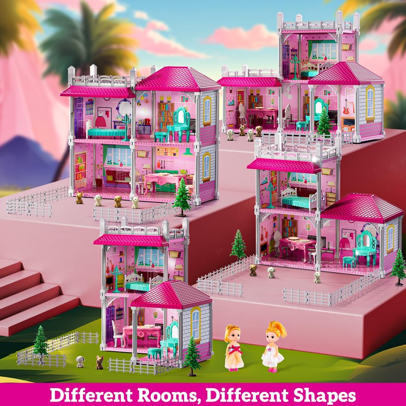 JUKUDAHU Pink Villa Playset for Girls Ages 3-7, 2-Story 4