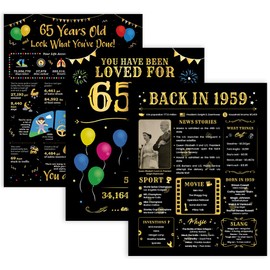 65 Birthday Gifts for Men Women - Happy 65th Birthday Decorations Men - 65th Birthday Party Supplies - Birthday Gift Ideas for 65 Year Old Anniversary Dad or Mom - Back in 1959 Poster [Set of 3]