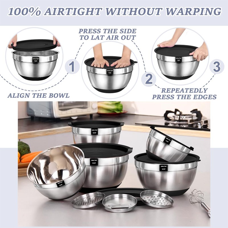 Umite Chef Mixing Bowls with Airtight Lids, 8PCS Stainless Steel