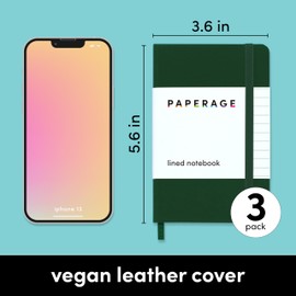 PAPERAGE Lined Pocket Journal Notebook, 3 Pack, (Dark Green, Cognac, Navy), 160 Pages, Small, 3.6 inches x 5.6 inches - 100 gsm Thick Paper, Hardcover