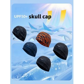 2Pcs Breathable Mesh Skull Cap,Lightweight Quick Dry Sports Helmet Liner for Men Women, Cooling Cycling Beanies (UK, Alpha, One Size, Blue - Skull + Orange Fire)