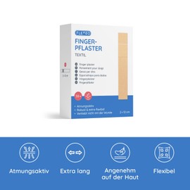 Finger Plasters Long – in Textile 2 cm x 12 cm – Pack of 50 – Beige – Finger Strips Long – Plaster Box – Wound Plasters – Plaster Strips