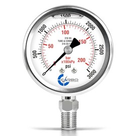 CARBO Instruments 2 1-2" Pressure Gauge, All Stainless Steel Wetted Parts, Case, Connection, Liquid Filled, 0-3000 psi/kPa, Lower Mount 1/4" NPT