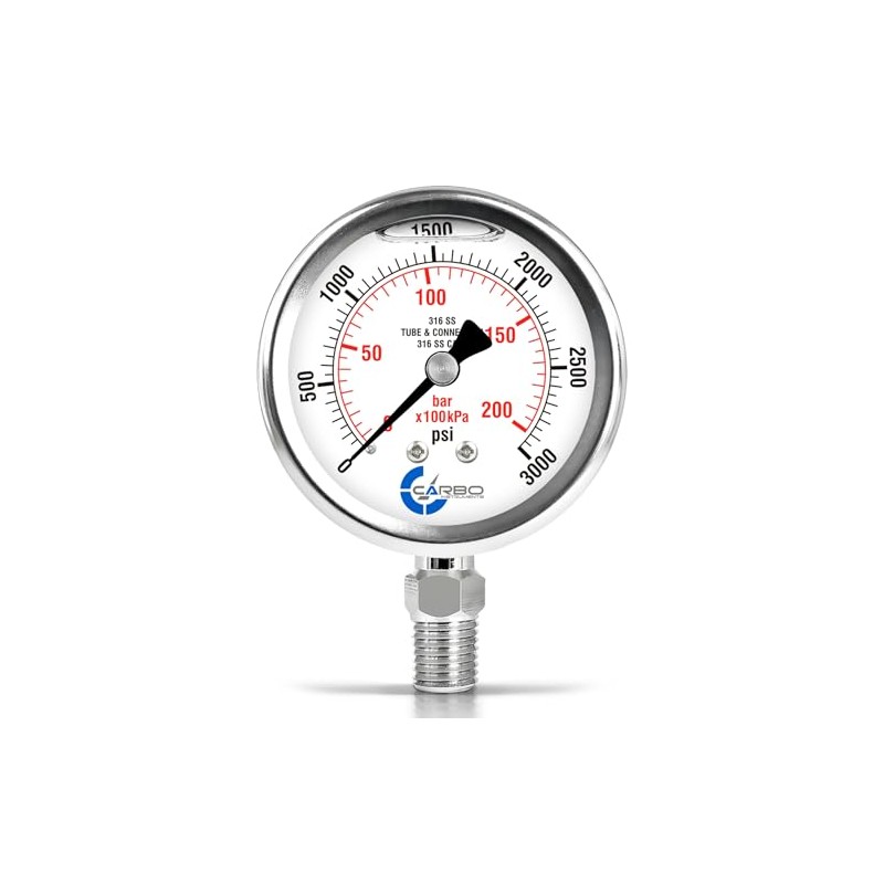 CARBO Instruments 2 1-2" Pressure Gauge, All Stainless Steel Wetted