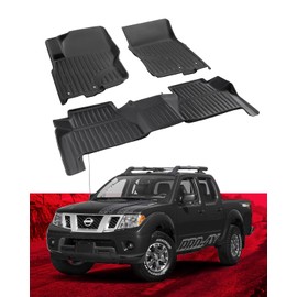 Car Floor Mats for Nissan Frontier Crew Cab: 2008-2021 All Weather Automotive Floor Liners Tray Mat Full Set Accessories, Cutsom Fit for Frontier Interior Black Rubber Accessory
