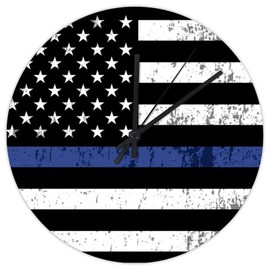 Wodevor 12 Inch Retro Vintage Thin Blue Line Black American Flag Wall Clock Silent & Non-Ticking Honoring Law Enforcement Officers Decorative Clock Round Clock for Home Office