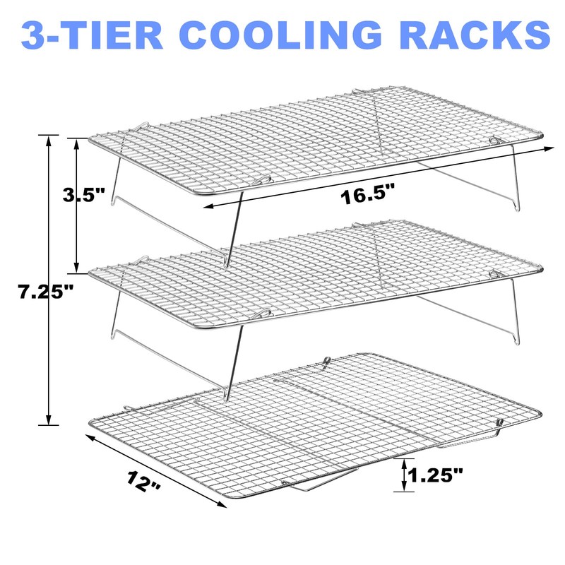 Tebery 304 Grade Stainless Steel Baking Rack 3-Tier Stackable Cooling