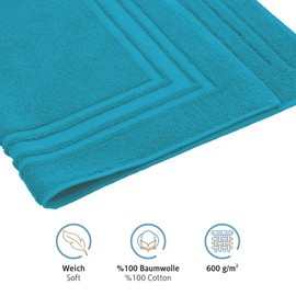 Komfortec Bath Mat Set, 2 Pieces, Terry Cloth Shower Mat, Washable Shower Mat & Bath Mat, 600 g/m² & 100% Cotton, Absorbent & Quick Drying, 50 x 70 cm, Turquoise