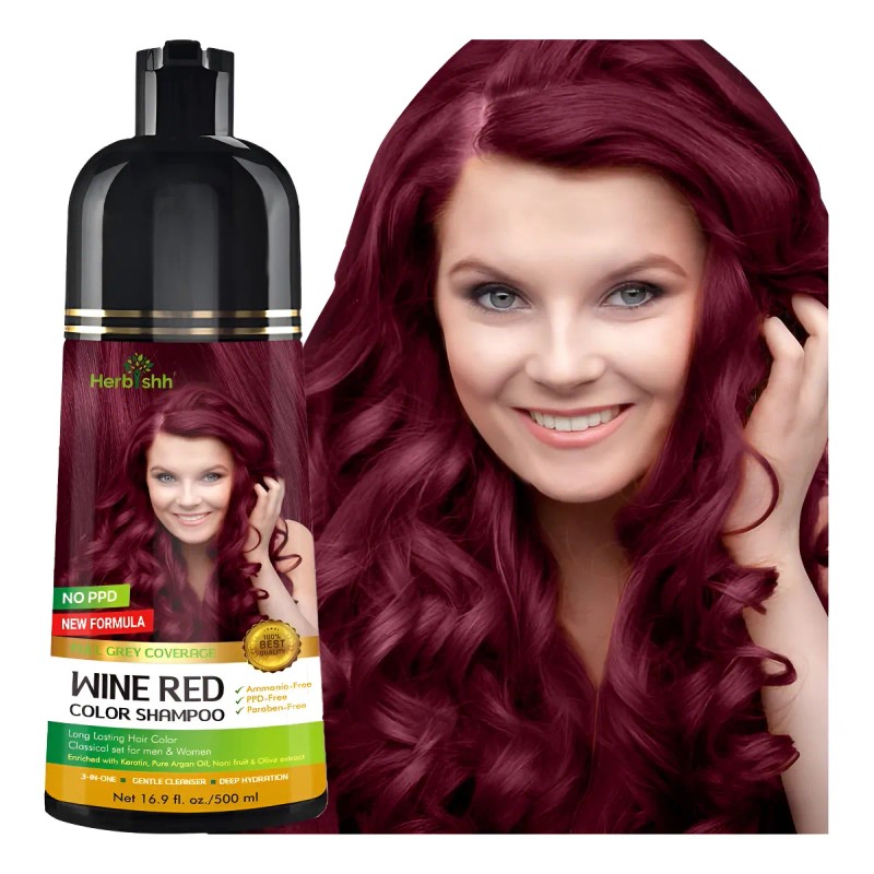 Shampoo Tinte Cubre Canas Rojo Vino Herbishh 500ml