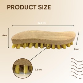 HOMESHOPA Wooden Scrubbing Brush, 1 Pack Heavy Duty Hand Brush with Hard Stiff Bristles, Curved Ergonomic Handle, Cleaning Hard Floos to Remove Grime Dirt, Tile Grout Decking Boot Cleaning Brush
