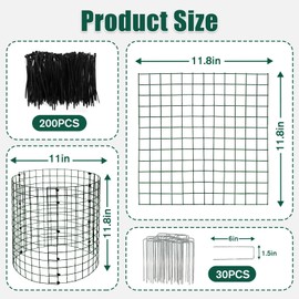 KEOHOLI 10 Packs Plant Protectors Cages from Animals, 12" x 12" 30 Pcs Wire Meshs with 200 Pcs Zip Ties and 30 Pcs Stakes, Plant Protector Cages from Rabbits Squirrels Chicken for Vegetables Flowers