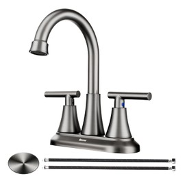 4 Inch Bathroom Faucets for Sink 3 Hole, Faucet for Bathroom Sink with Pop-up Drain & Supply Hoses, 2-Handle 360 Swivel Spout Stainless Steel Lead-Free, Centerset Faucet for Bathroom Vanity Lavatory