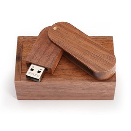 HOZYALE USB Stick Wooden USB 2.0 Flash Drive 32 GB Data Stick Memory Stick Rotating Memory Stick with Wooden Box