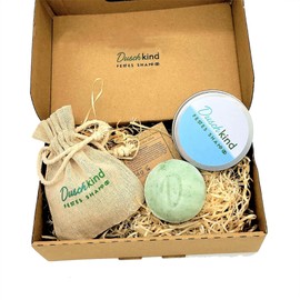 Duschkind Solid Shampoo Solid Shower Gel Aloe Vera Natural Cosmetics Handmade Vegan 4-in-1 and Travel Tin for Normal Hair 100% Plastic-Free 56 g with Storage