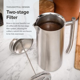 Frieling Double-Wall Stainless Steel Coffee Press - 17 oz - Insulated French Press Coffee Maker for Camping & Travel - Non Plastic Design