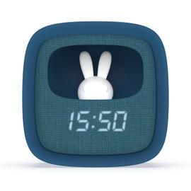 MOB – MOBILITY ON BOARD Billy Clock Kids Rabbit Night Light Alarm Clock and Night Light for Kids, Fabric Front, Plastic Frame, Soft Touch Programming Date, Time and 3 Alarms (Blue)