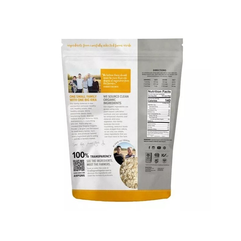 One Degree Gluten Free Sprouted Rolled Oats Organic Whole Grain