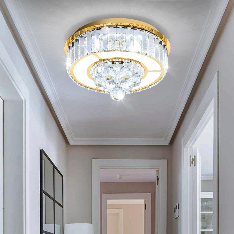 AFQEJG 11.8" Gold Modern Crystal Chandeliers for Dining Room LED