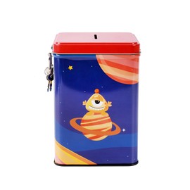 I-TOTAL® Fun Money Box with Padlock and Key Metal Money Box with Lock (Space Adventure)