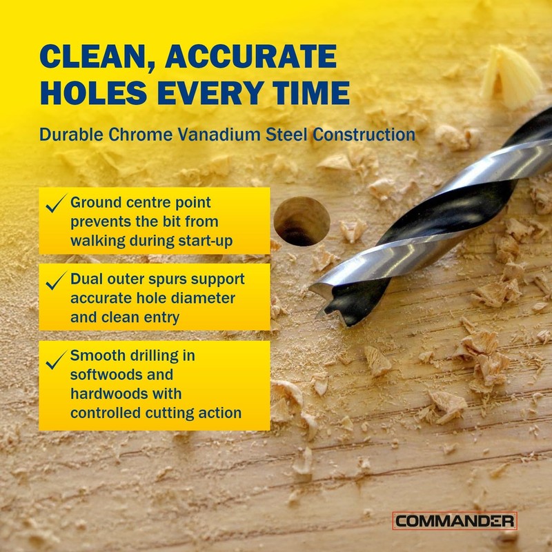 Fisch Chrome-Vanadium Brad Point Ground Wood Drill Bit, 5/16 Inch,