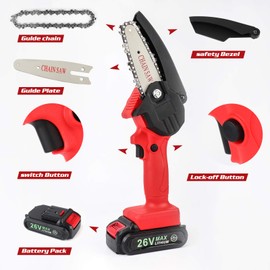 Mini Chainsaw Cordless Power Electric-Chain-Saws - 4 Inch Battery Power Chainsaw Small Portable One-Hand Handheld, 26V Rechargeable Operated, for Tree Trimming and Branch Wood Cutting