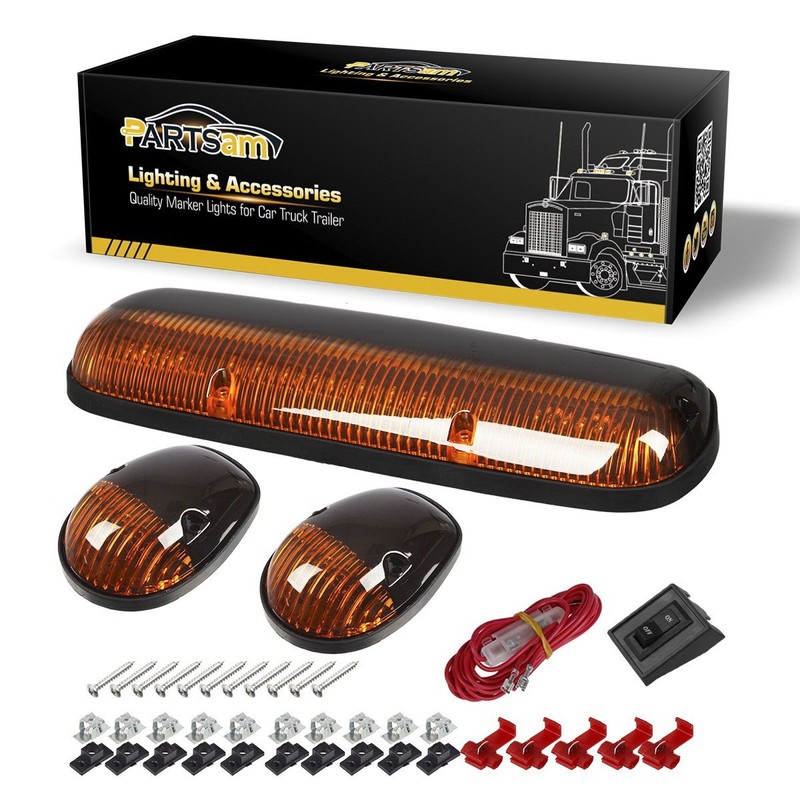 Partsam 3PCS Amber LED Cab Roof Marker Light Top Running