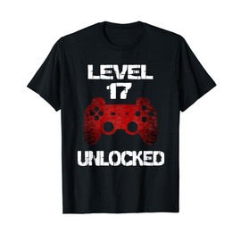 Level 17 Unlocked Boys 17th Birthday 17 Year Old Gamer T-Shirt