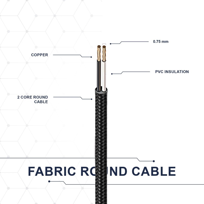 LEDSone 5 Meter Roll Black Cable 2 Core Braided Round,