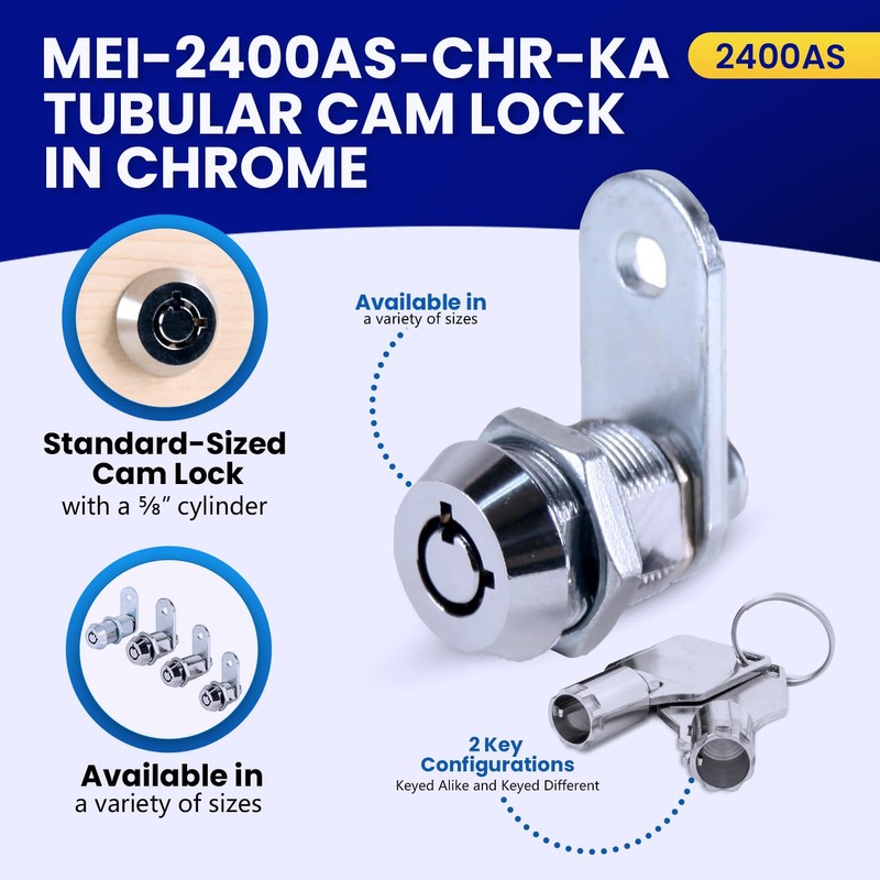 FJM Security MEI-2400AS-KA Tubular Cam Lock for Smart Home, Cabinet