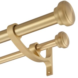 Kemmie Modern Double Curtain Rods, Warm Gold Curtain Rod 72-144 Inch Length Drapery Rod