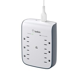 Belkin BSV602TT Supresor de Picos Plus para Pared (10W combinados), 6 Salidas, 900J, 2 puertos USB, Blanco
