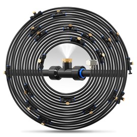 Cureder Misting Cooling System 59FT (18M) Misting Line + 26 Brass Mist Nozzles + 28 Brass Adapter(3/4") Outdoor Mister for Patio Garden Greenhouse Trampoline for Waterpark