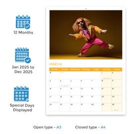 Dancing Dog Wall Calendar 2025 A4 12 Months 2025 Calendar UK Month to View Calendar 2025 Papa Prints
