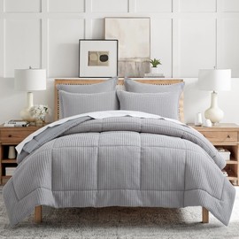 Levtex Home - Mills Waffle Grey Pewter Comforter Set - Full/Queen Comforter + Two Standard Pillow Cases - Grey Pewter Waffle Weave - Comforter (90 x 94in.) and Pillow Case (26 x 20in.) - Cotton