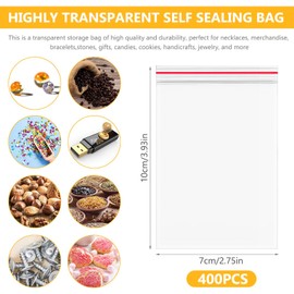 400 Ziplock Bags, Small Plastic Bags with Closure, 7 x 10 cm, Resealable Bags, Plastic Bags, Zip Bags, Ziplock Bags, Packaging Bags, Transparent Small Sealable Bags